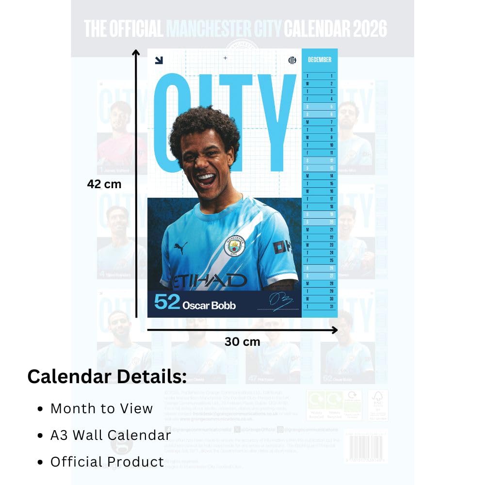 Manchester City FC A3 Calendar 2026