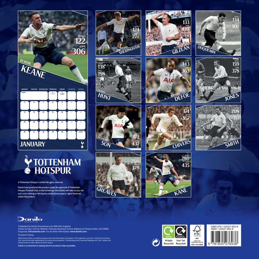 Tottenham Hotspur FC Legends Square Calendar 2026