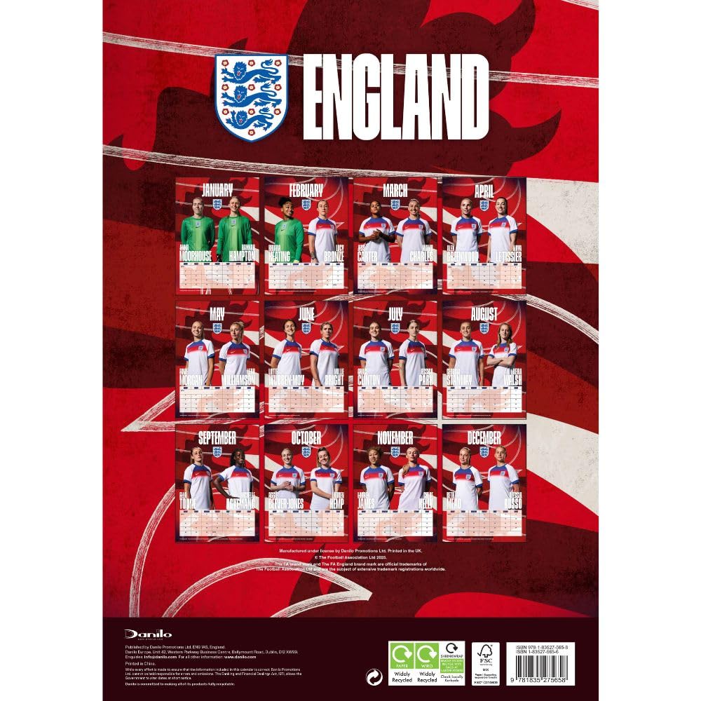 England WFA A3 Calendar 2026